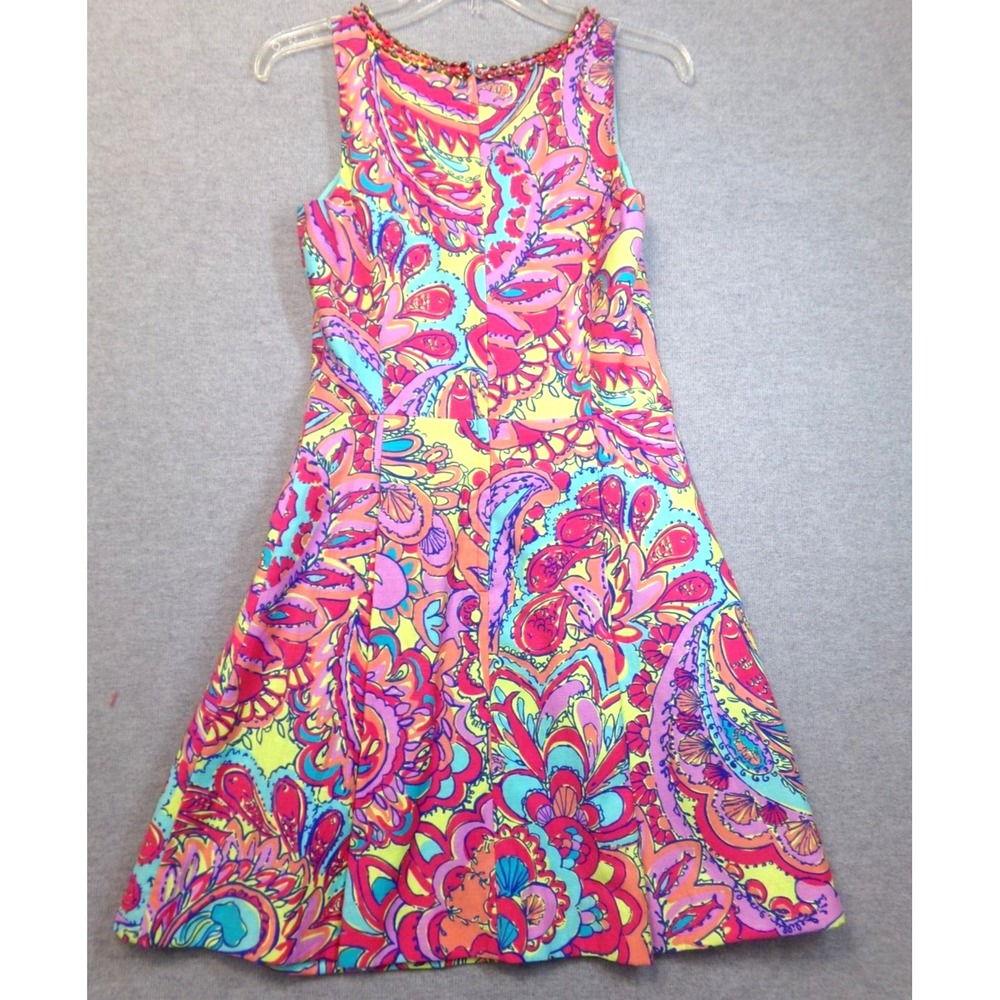 Lilly Pulitzer Lloyd Dress Feeling Groovy Jeweled Retro Look Size‎ 2 Lined READ - Picture 6 of 11